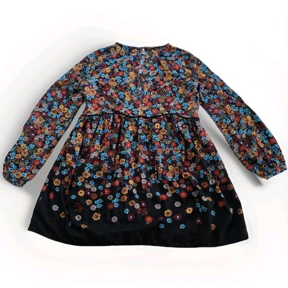 Zara Trafaluc Tunic Women M Black Floral LS Whimsigoth Boho Empire Waist Flowy - Picture 13 of 15